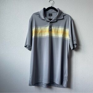 Greg Norman for Tasso Elba Play Dry Golf Polo Men’s Large Grey & Yellow Stripe